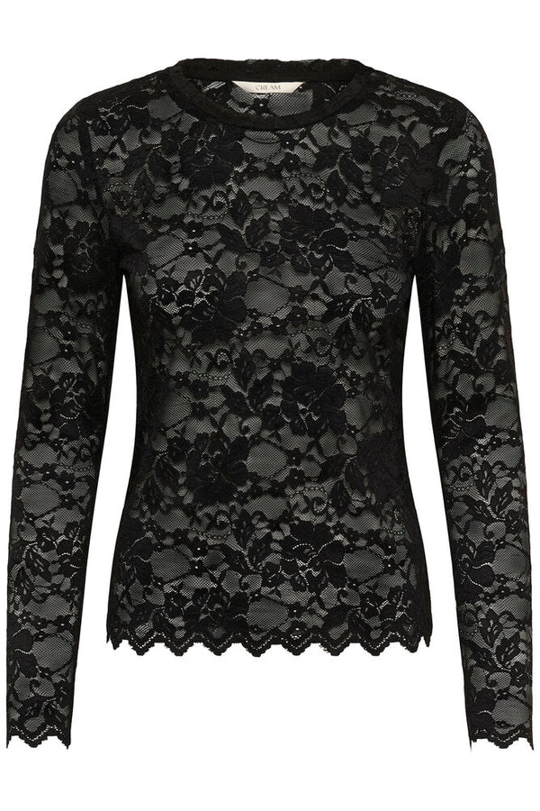 Cream Pita Lace Blouse - Black