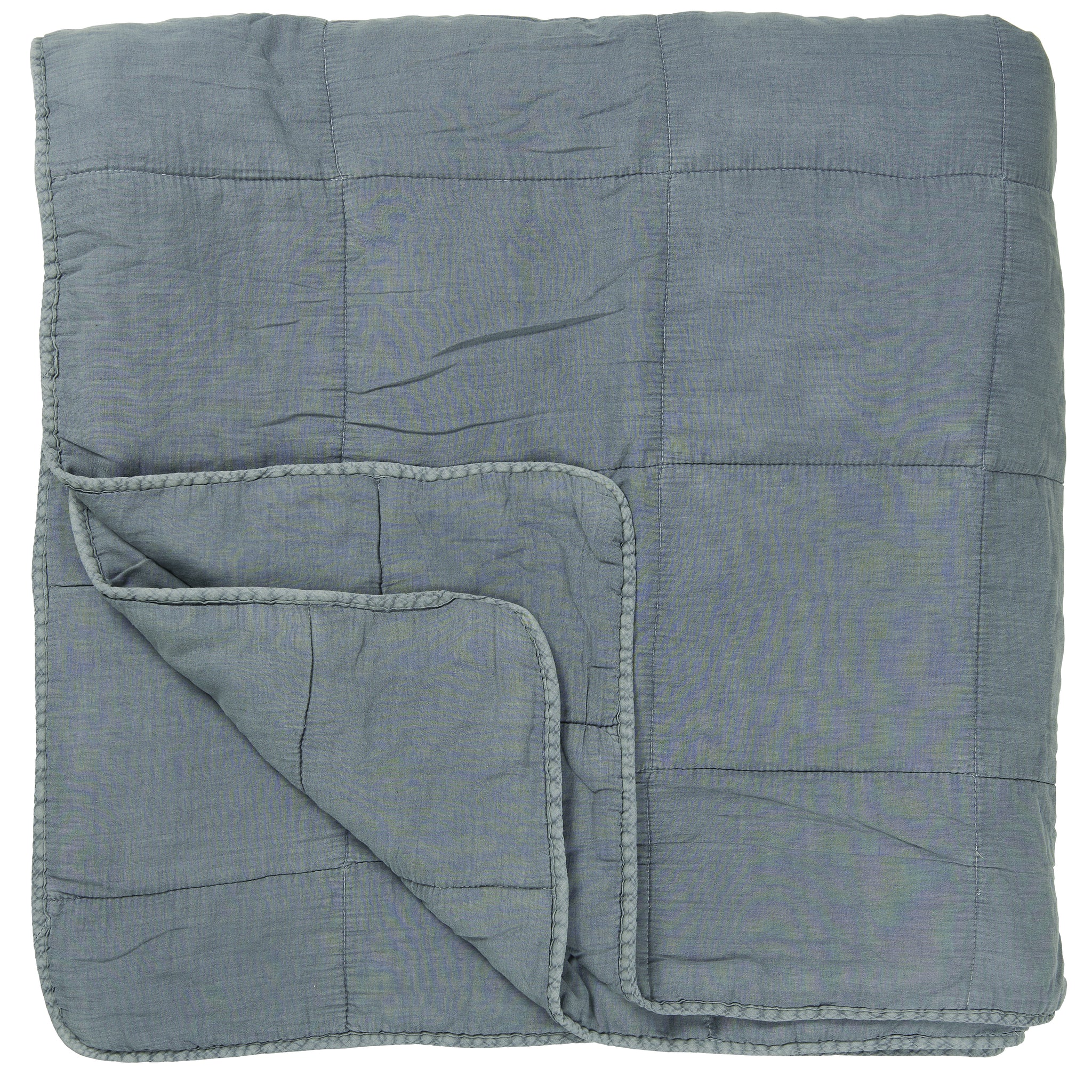 Ib Laursen - Vintage quilt sengetæppe, dobbelt støvblå/grå 