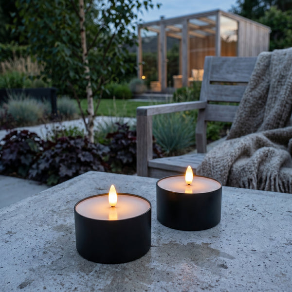 Outdoor LED Jumbo Fyrfadslys 2-pak - Realistisk 3D Flamme - Sort