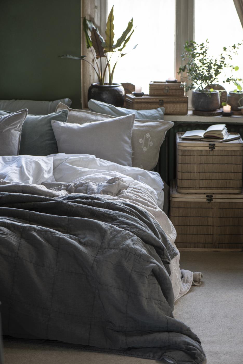Ib Laursen - Vintage quilt sengetæppe dobbelt grå 