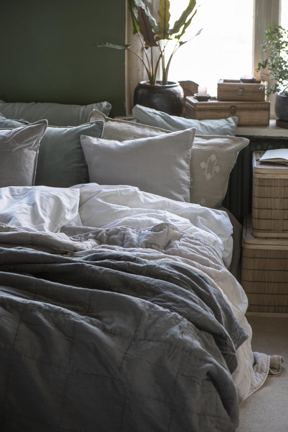 Ib Laursen - Vintage quilt sengetæppe dobbelt grå 