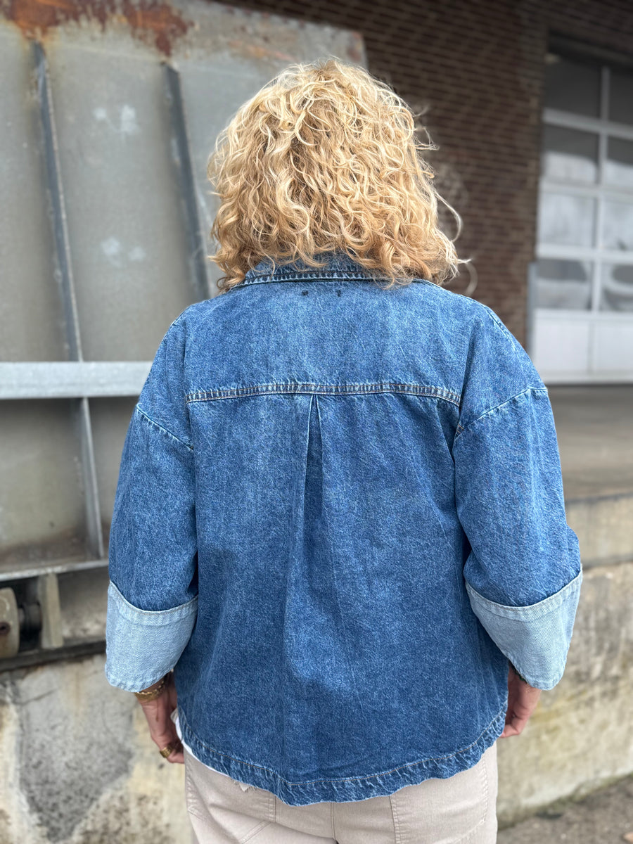 Black Colour Izzy Denim Jacket - Mid Blue