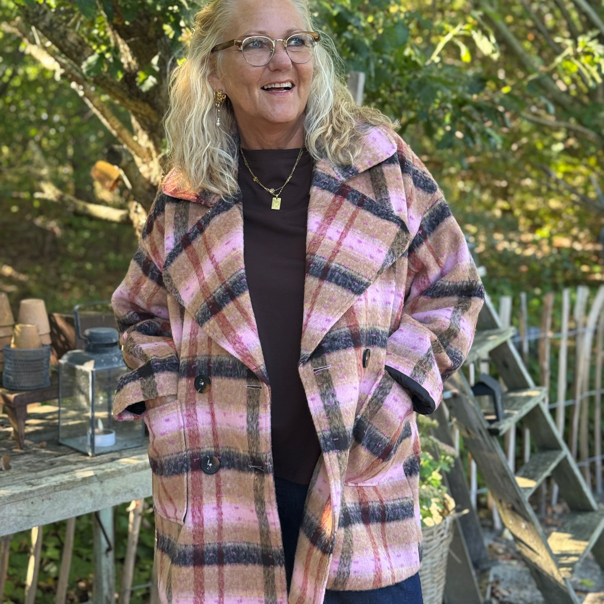 Culture Shila Coat - Brown/Red Check