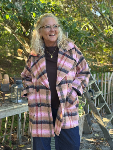 Culture Shila Coat - Brown/Red Check