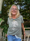 Cream Damira T-shirt - Mulled Basil w. Bleached Birds