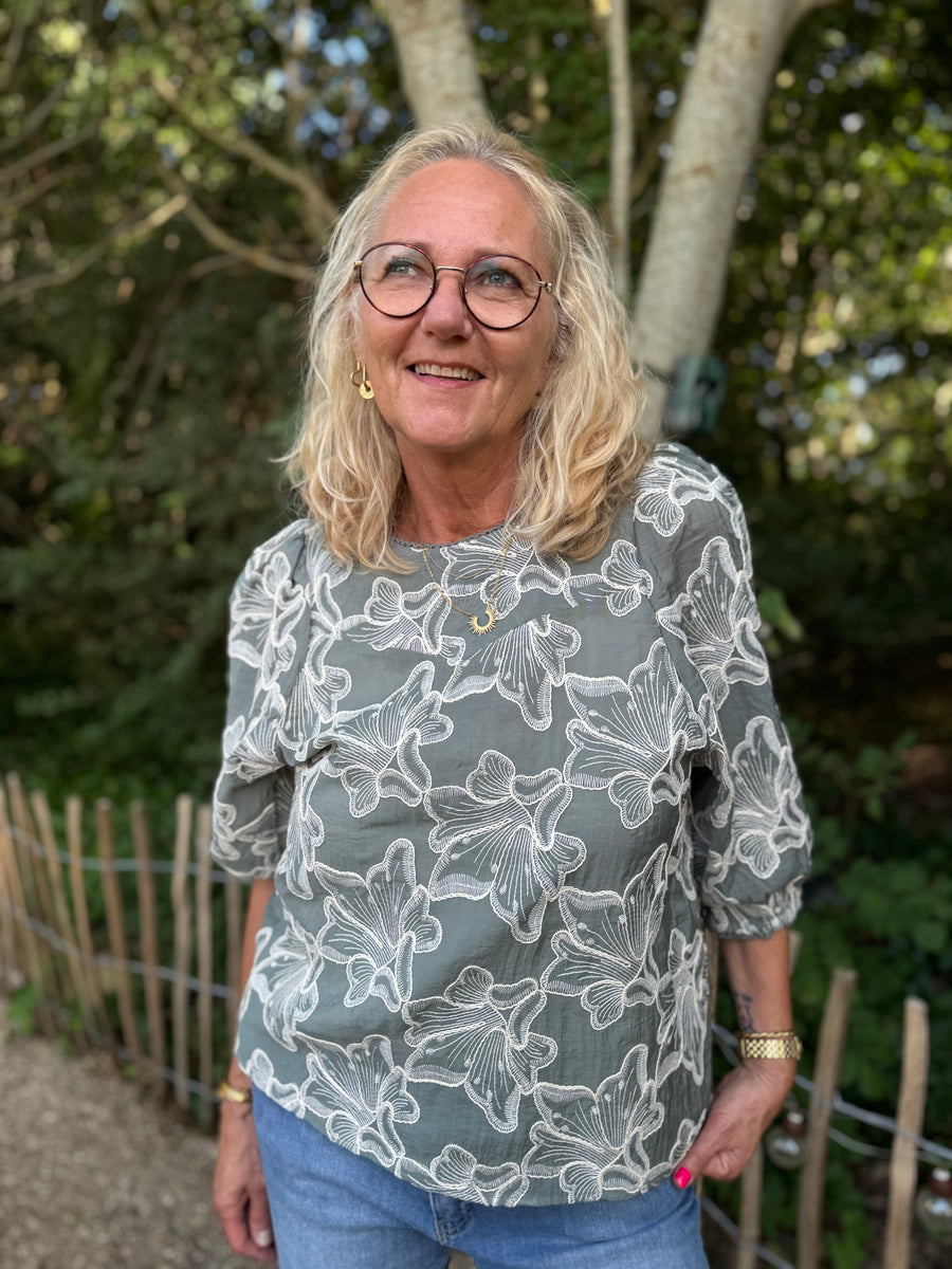Cream Torli Blouse - Mulled Basil