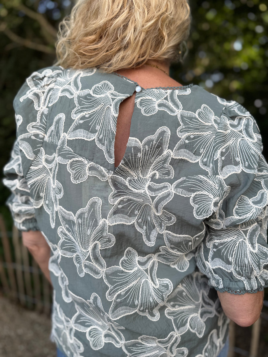 Cream Torli Blouse - Mulled Basil