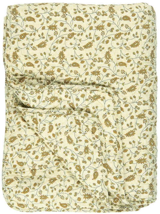 Ib Laursen - Quilt tæppe lysegul base med gult bladmønster 130x180 cm
