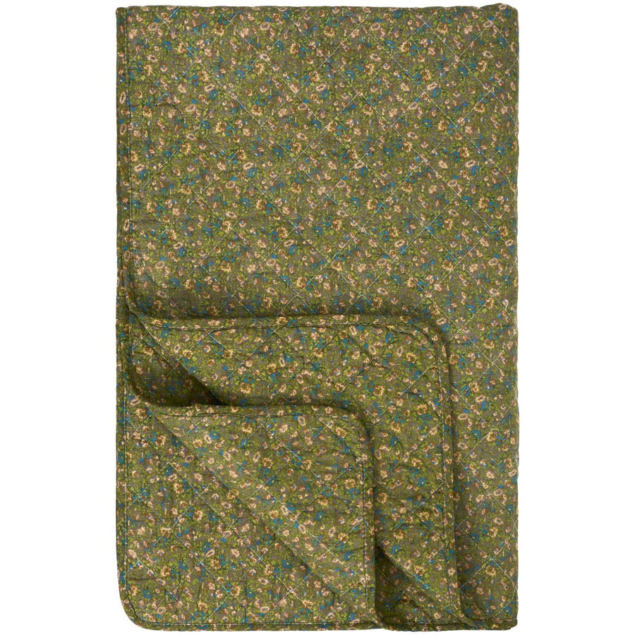 Ib Laursen Quilt - Grå m/grønne, blå & rosa blomster