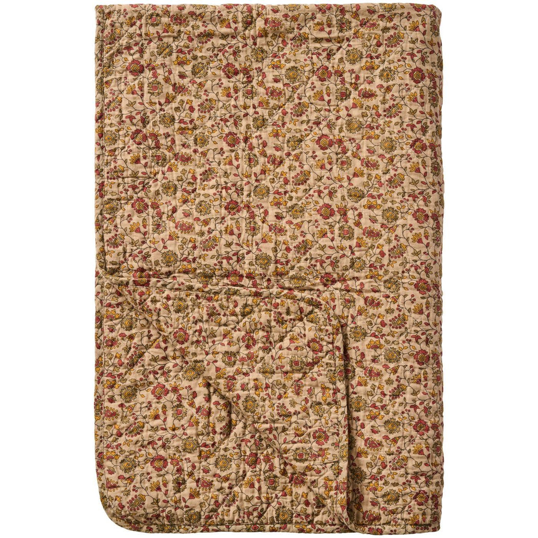 Ib Laursen Brun Quilt m/Blomsterranker - Røde, Orange & Grå