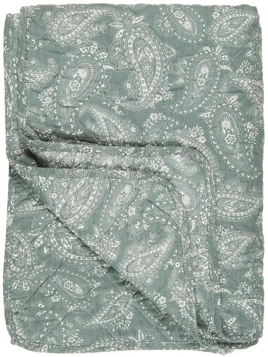 Ib Laursen - Quilt tæppe støvgrøn med paisley 130x180 cm