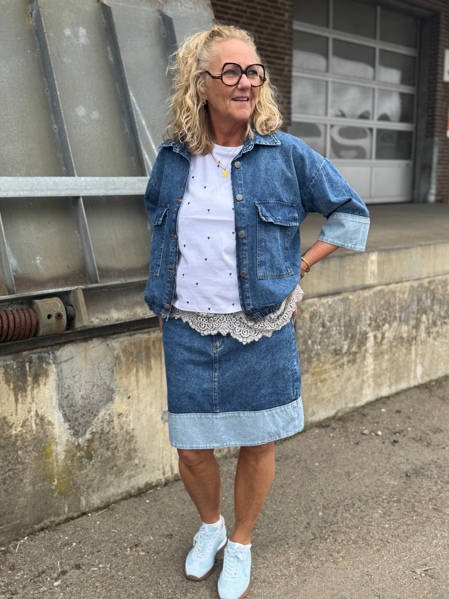 Black Colour Izzy Denim Jacket - Mid Blue
