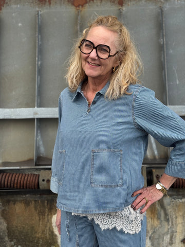 Culture Ayna Shirtjacket - White/Blue Stripe