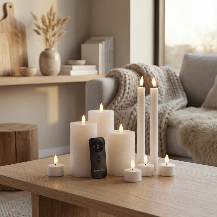 Nordic Flame 10-Pak Premium LED Lys inkl. Fjernbetjening – Hvid