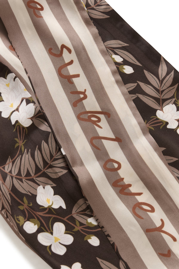 Cream Tie Scarf - Brown Flower Stripe