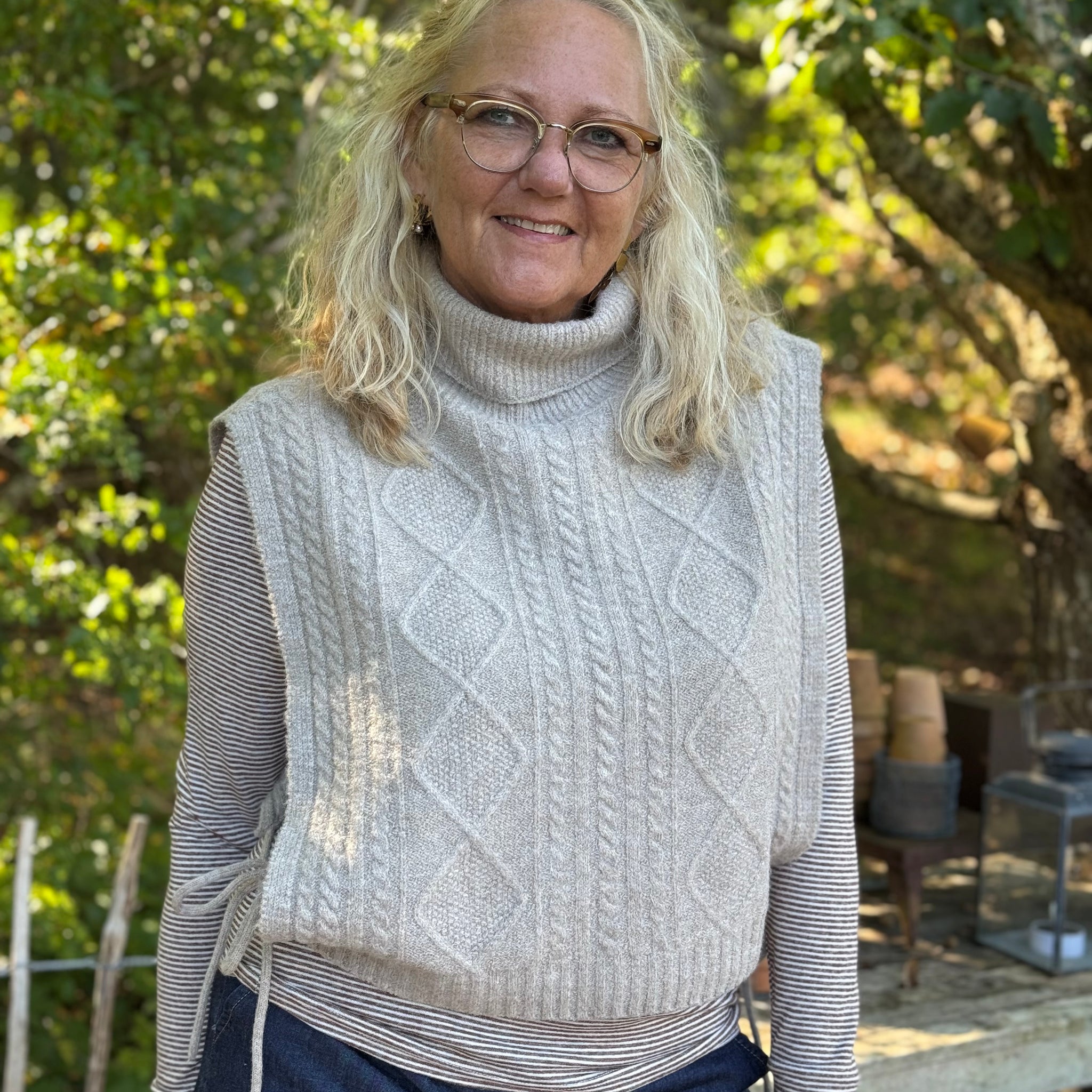 Cream Frina Knit Slipover - Cobblestone Melange