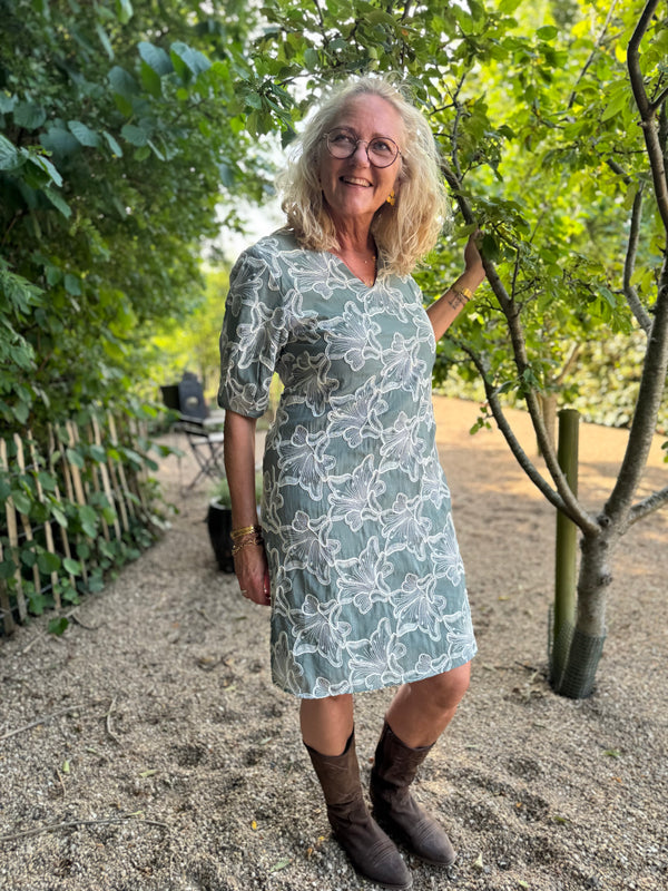 Cream Torli Short Dress - Mulled Basil
