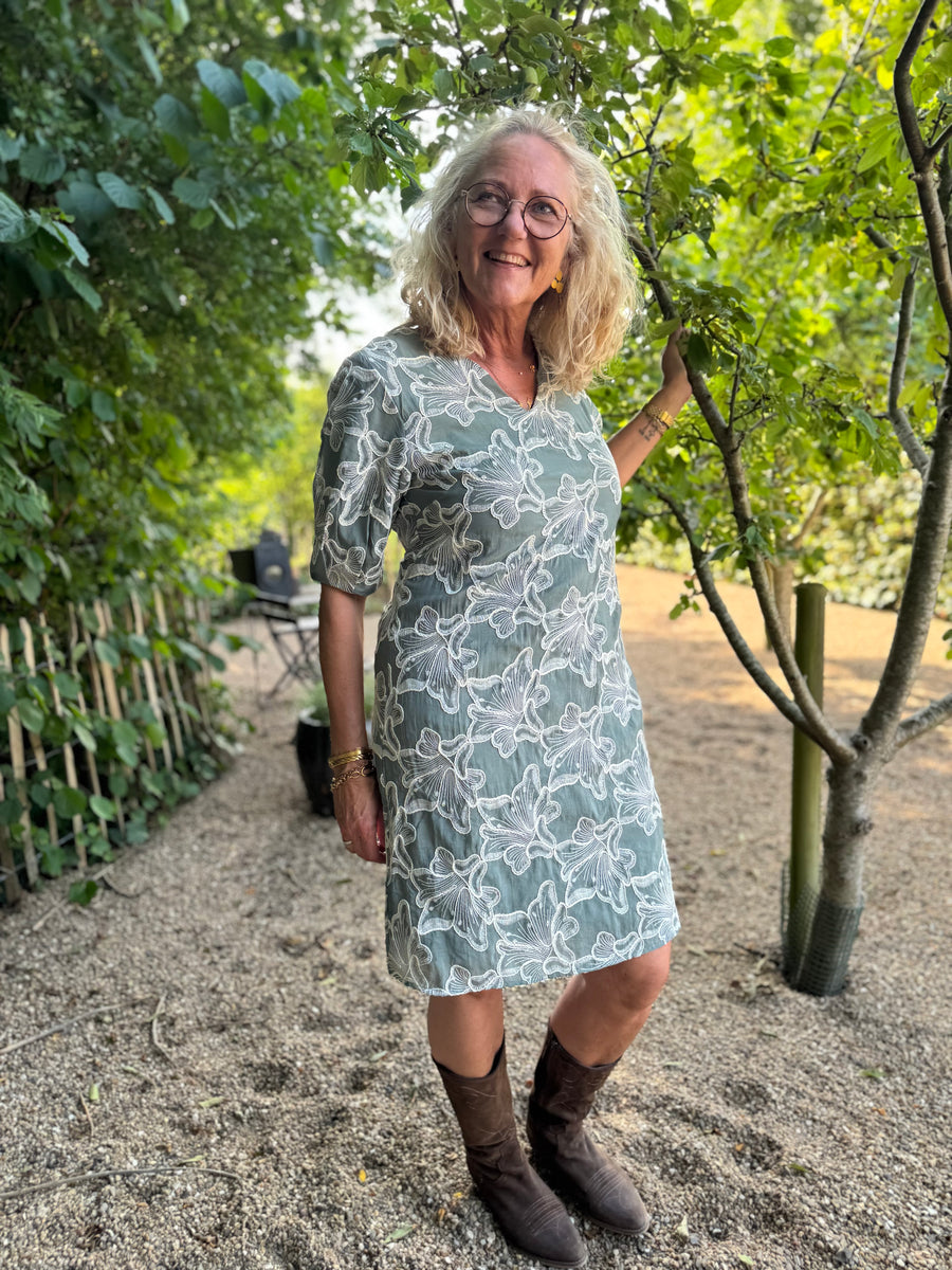 Cream Torli Short Dress - Mulled Basil
