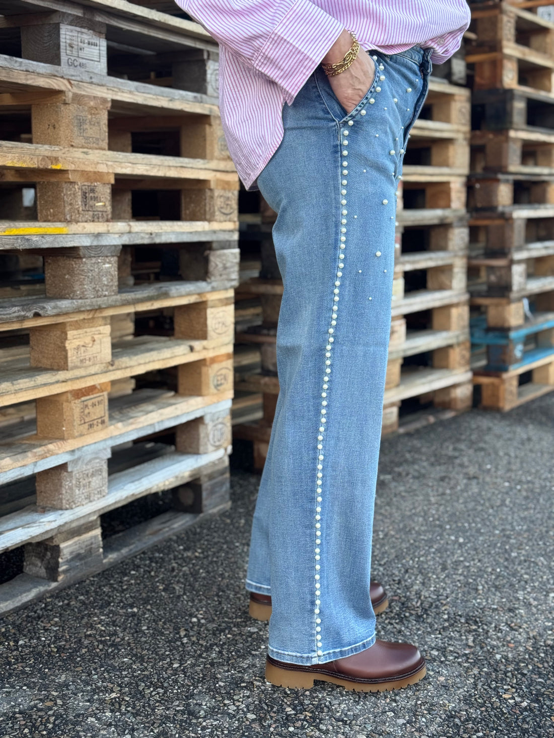 Cream Visti Straight Deco Pant - Miami Light Blue Denim