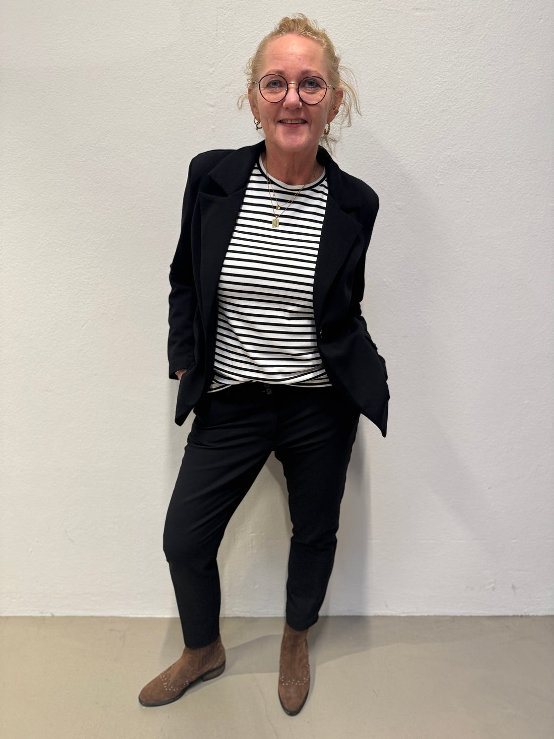 Kaffe Liddy T-shirt - Chalk/Black Pink Heart