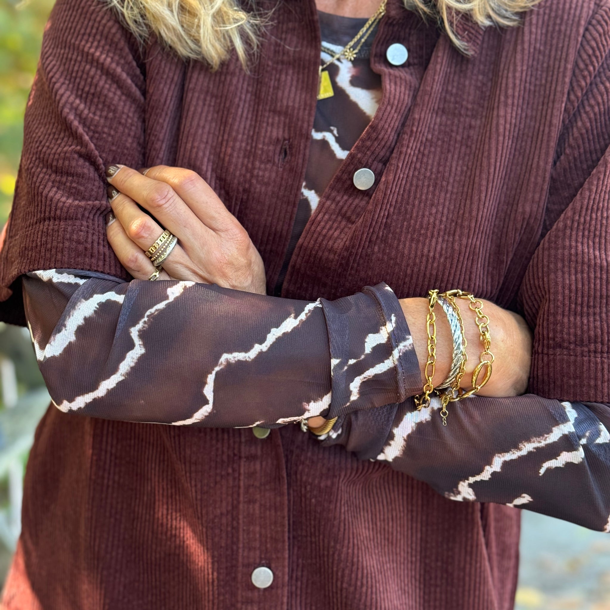 Black Colour Annie Mesh Blouse - Mocca Marble