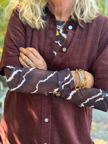 Black Colour Annie Mesh Blouse - Mocca Marble