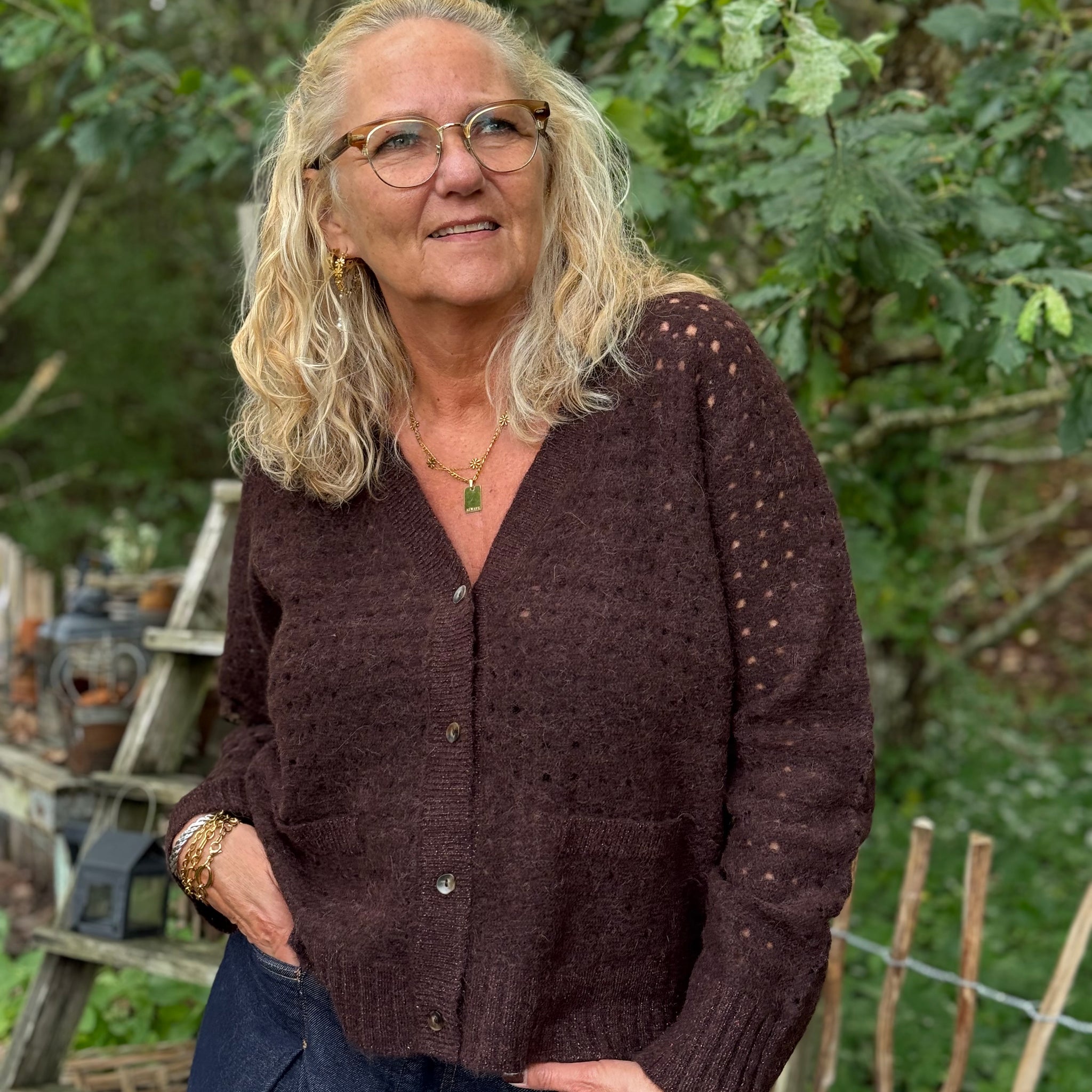 Nümph Riette Dot Pointelle Cardigan - Black Coffee