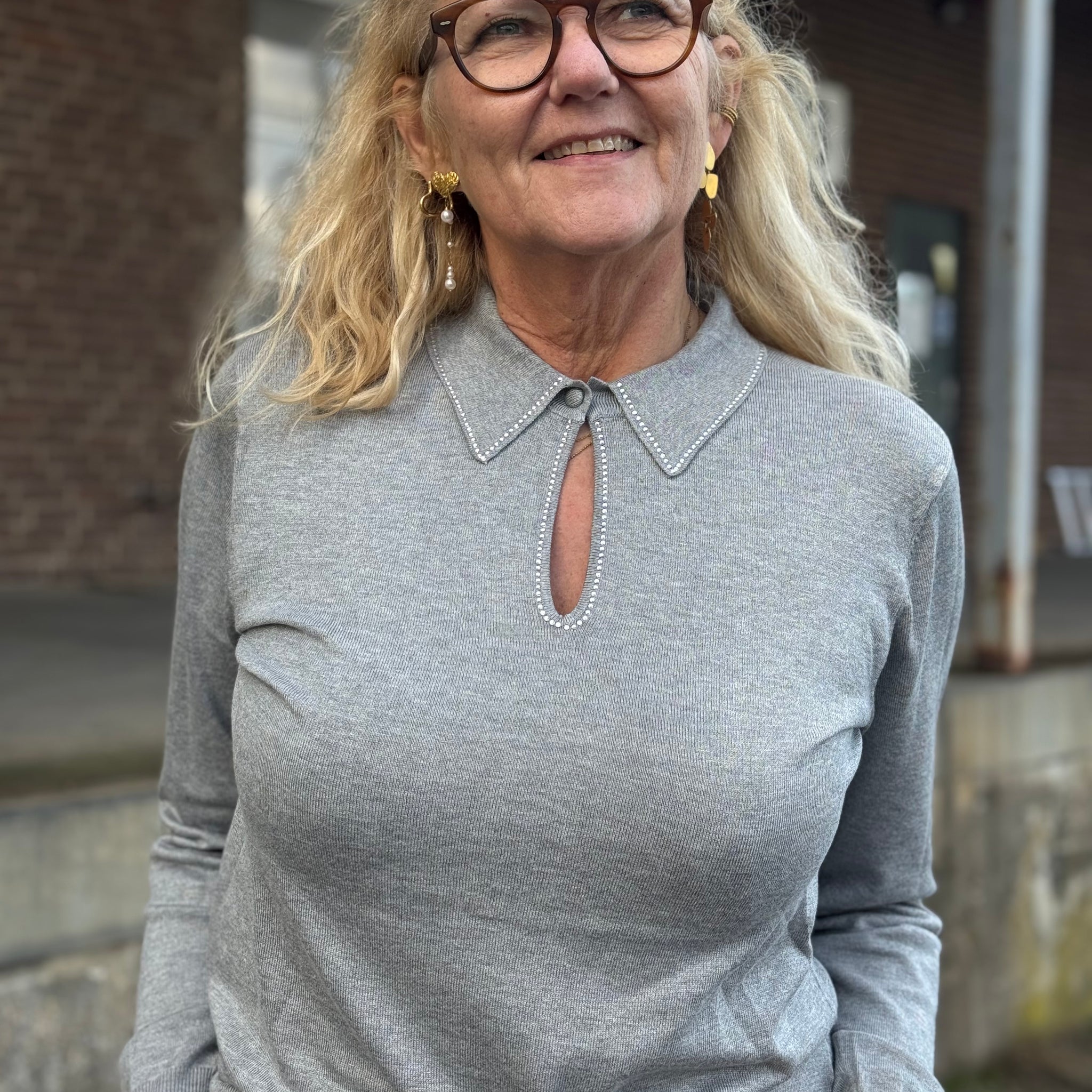 Kaffe Jada Polo Pullover - Grey Melange