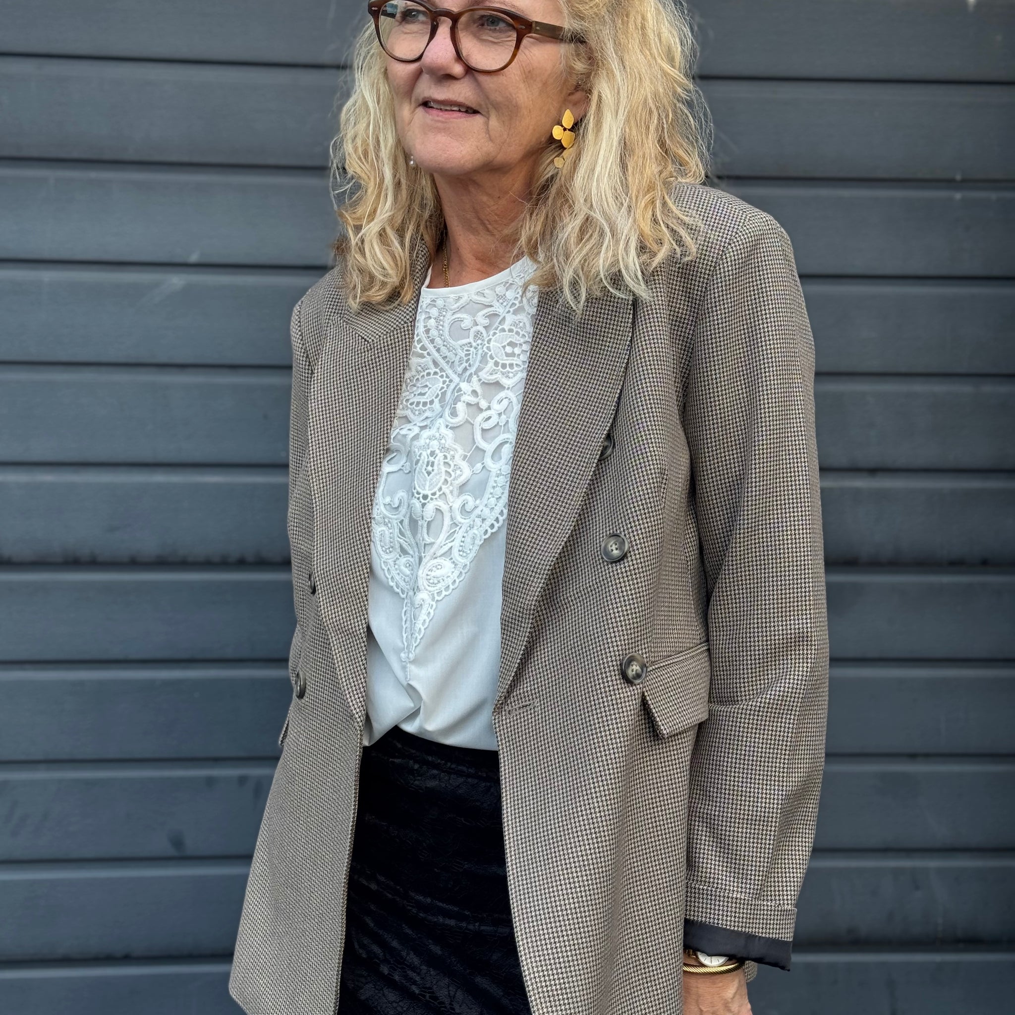 Kaffe Elyah Blazer - Beige / Black Petit Houndstoot