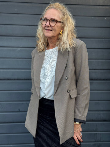 Kaffe Elyah Blazer - Beige / Black Petit Houndstoot