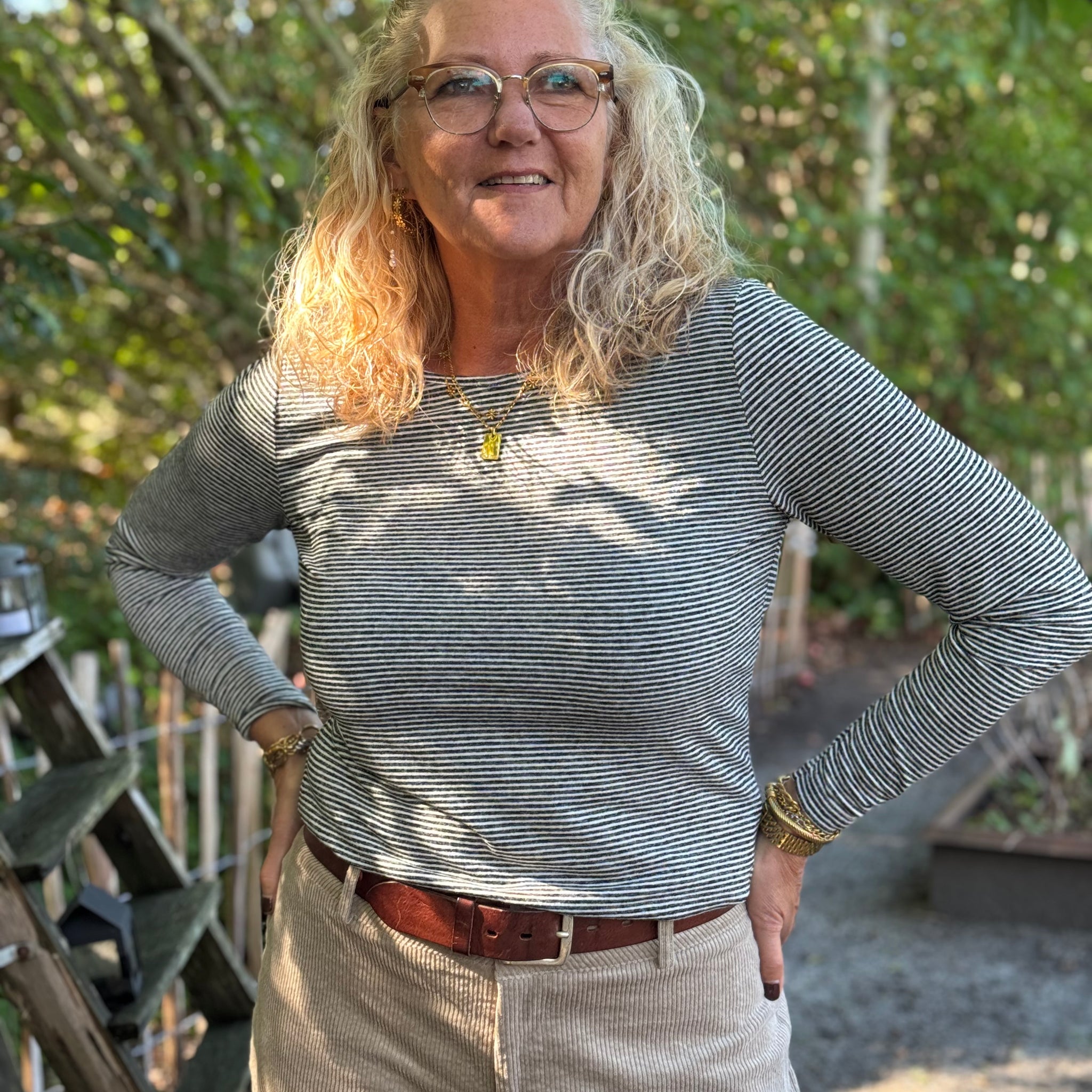 Cream Amma LS T-shirt - Black/White Stripe