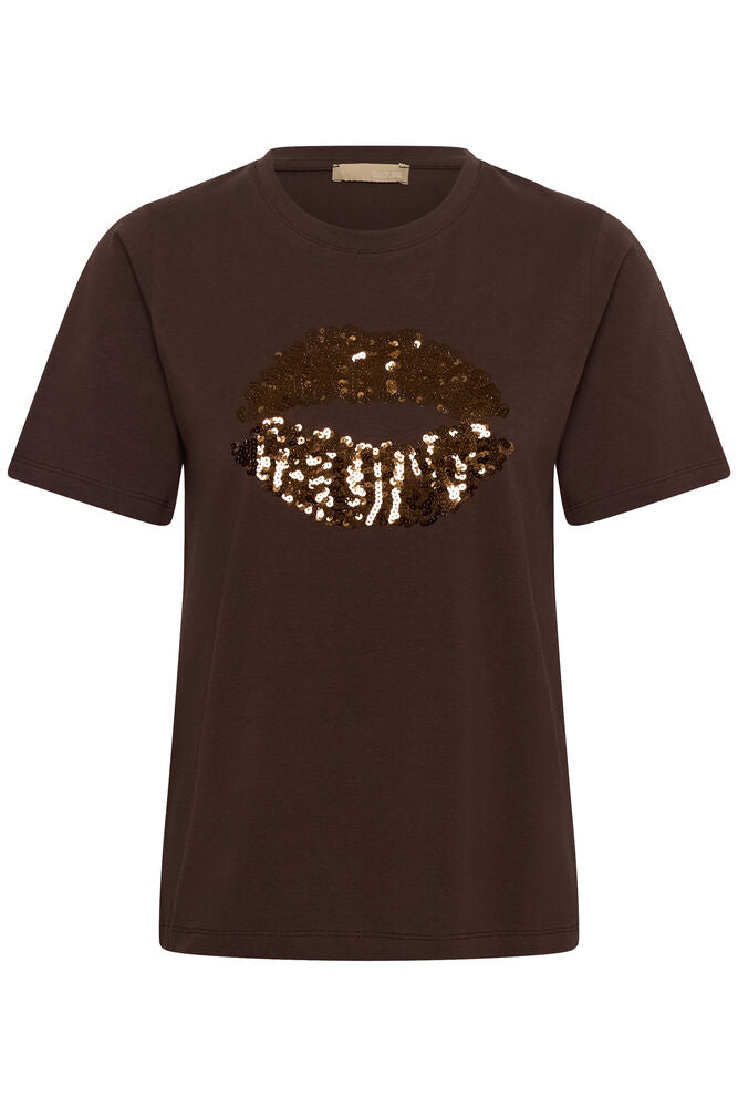 Culture Bree Gith Sequin T-shirt - Coffee Bean