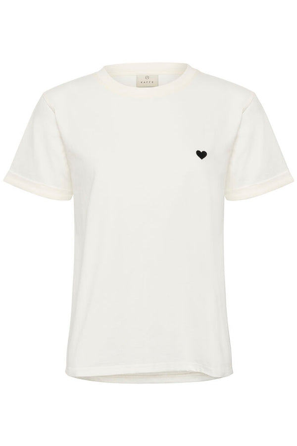 Kaffe Heart T-shirt - Chalk/Black Deep Heart