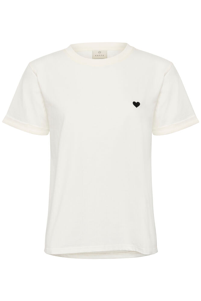 Kaffe Heart T-shirt - Chalk/Black Deep Heart