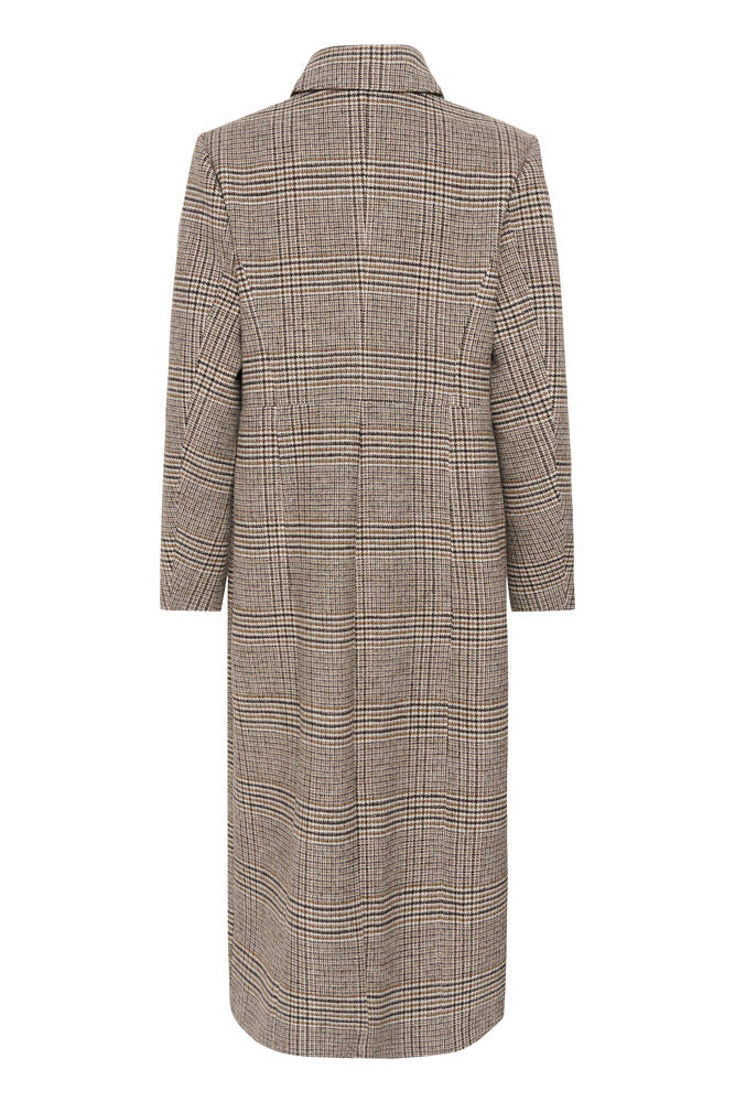 Cream Georg Long Coat - Grey Check
