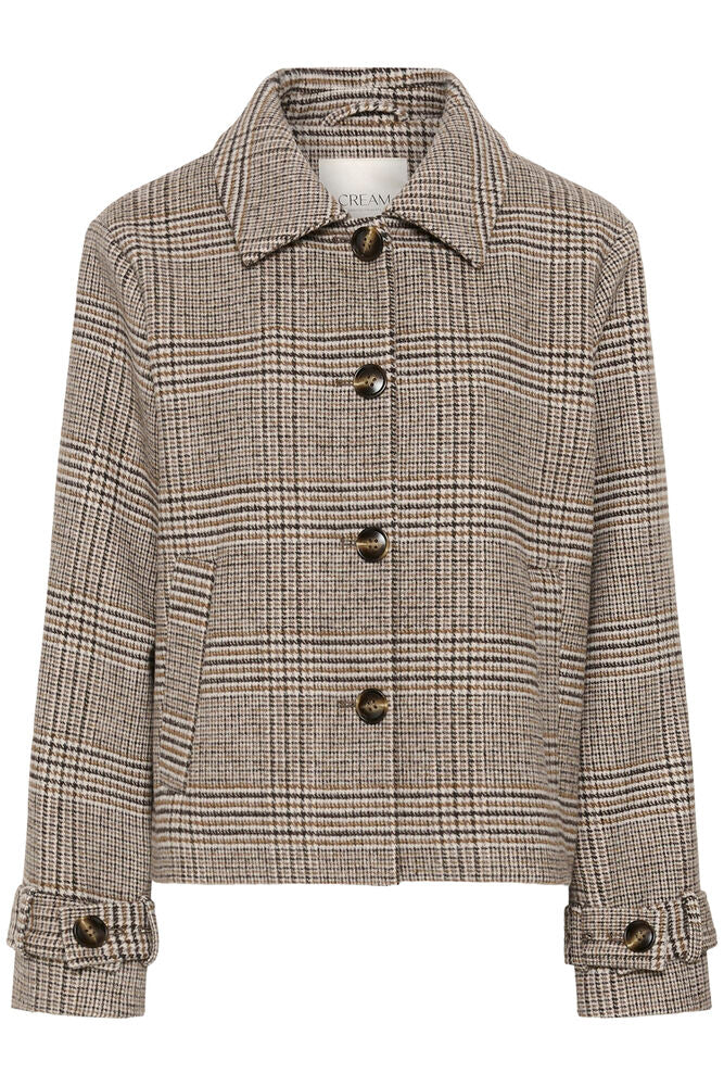Cream Georg Short Coat - Grey Check