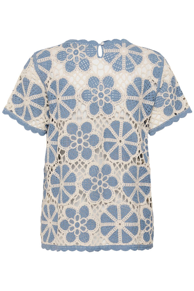 Cream Mallica Crochet Blouse - Stonewash Flower Pattern