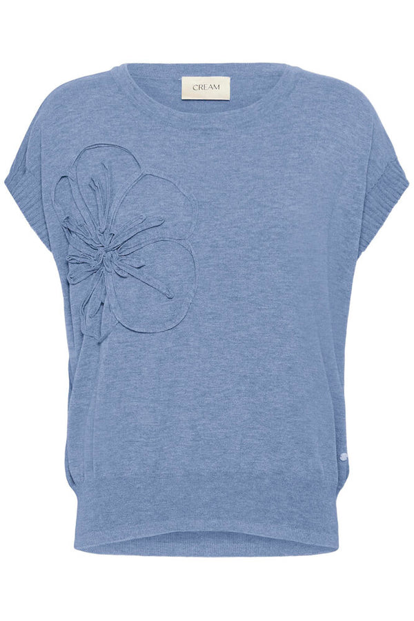 Cream Dela Knit Slipover w Deco - Stonewash Melange