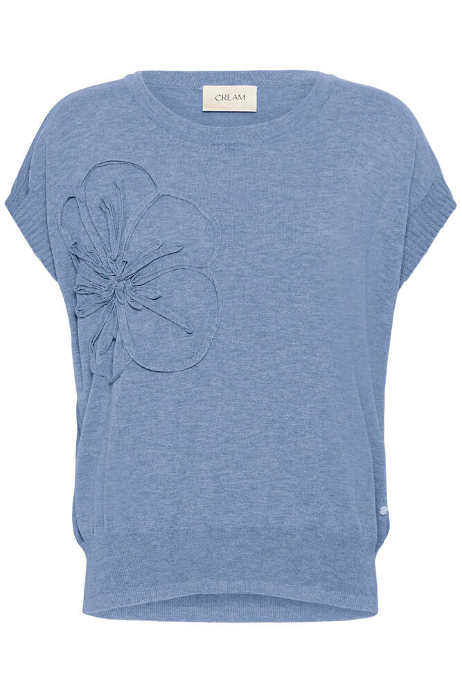 Cream Dela Knit Slipover w Deco - Stonewash Melange