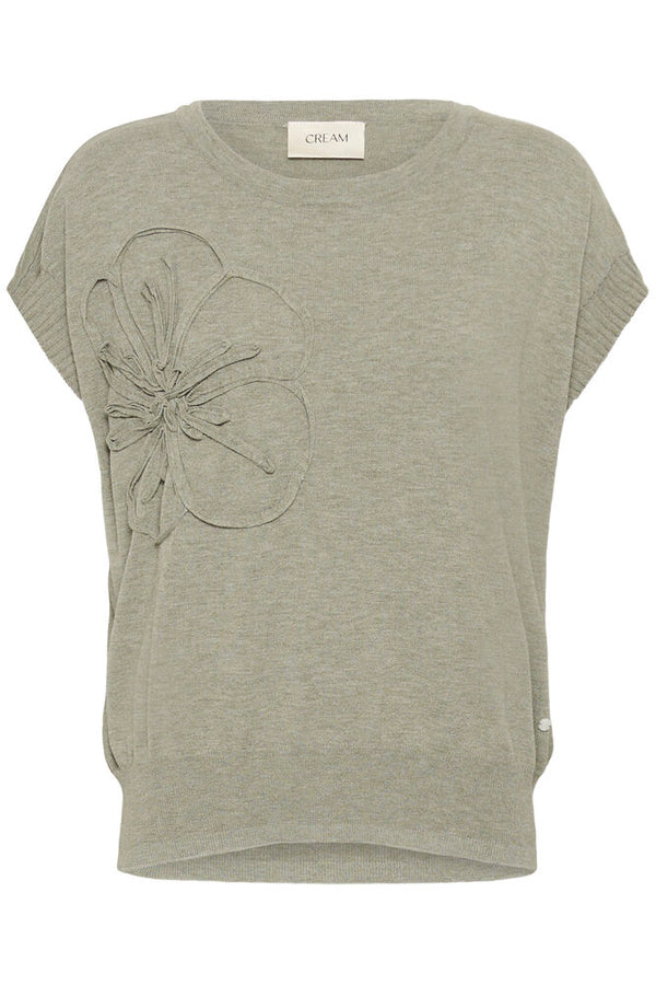 Cream Dela Knit Slipover w Deco - Mulled Basil Melange