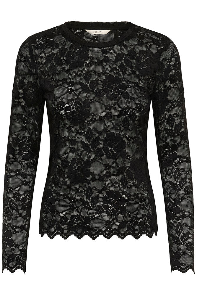 Cream Pita Lace Blouse - Black