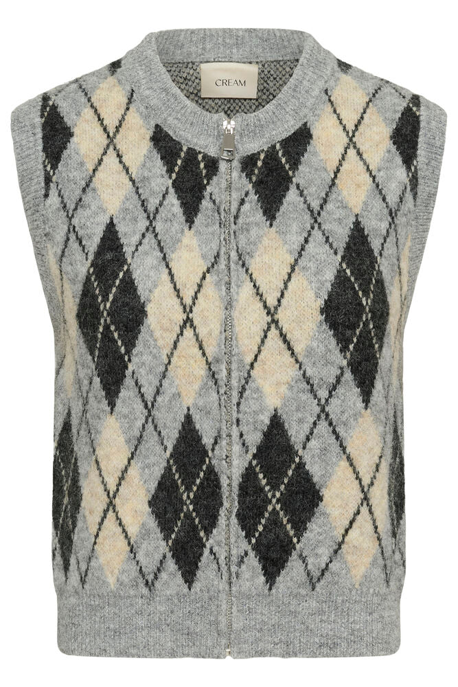 Cream Mirea Knit Vest - Grey Melange Argyle