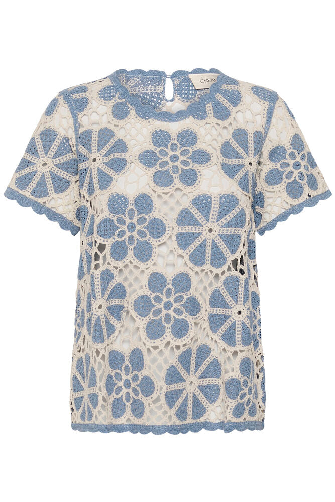 Cream Mallica Crochet Blouse - Stonewash Flower Pattern