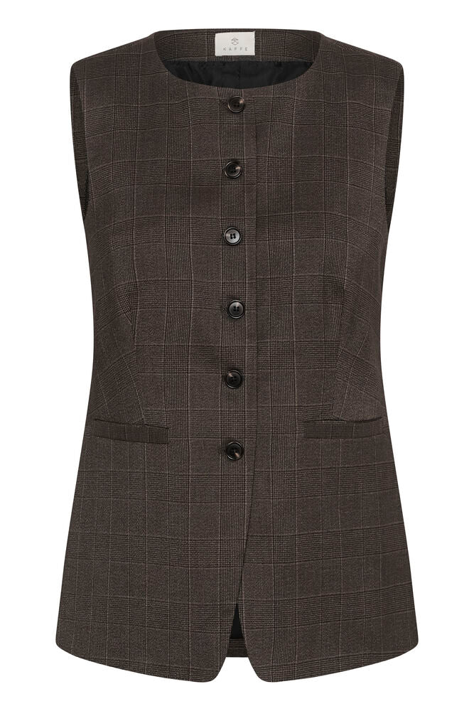 Kaffe Lenora Waistcoat - Dark Grey Check