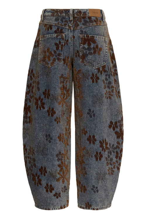 Cream Ramona Barrel Jeans - Brown Denim Flower