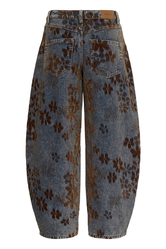 Cream Ramona Barrel Jeans - Brown Denim Flower