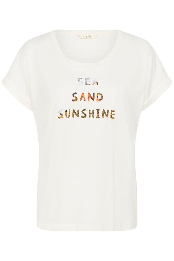 Cream Alma T-shirt - Sea Sun Text