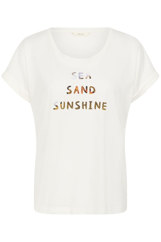 Cream Alma T-shirt - Sea Sun Text