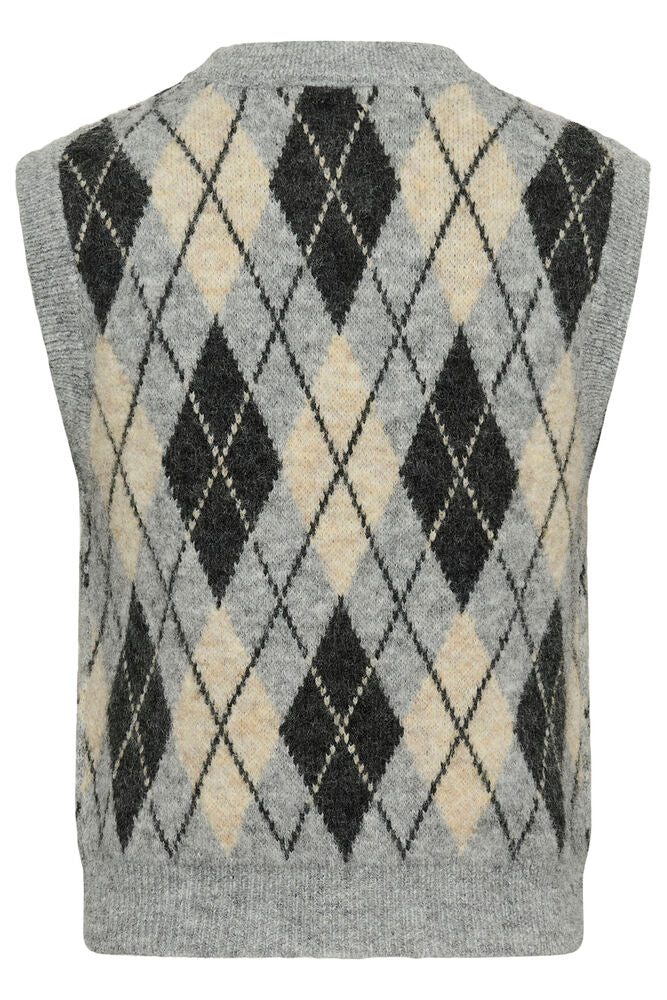 Cream Mirea Knit Vest - Grey Melange Argyle