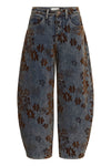 Cream Ramona Barrel Jeans - Brown Denim Flower